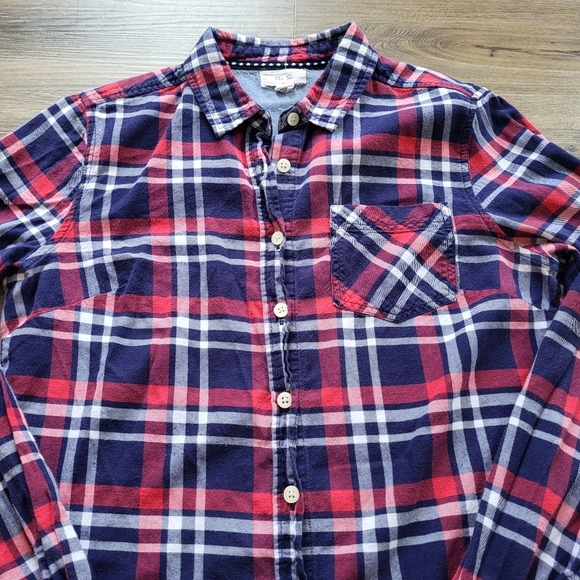 Per Se Button Down Shirt Women Small Red Plaid Long Sleeve Collared Blouse Soft - Picture 3 of 9